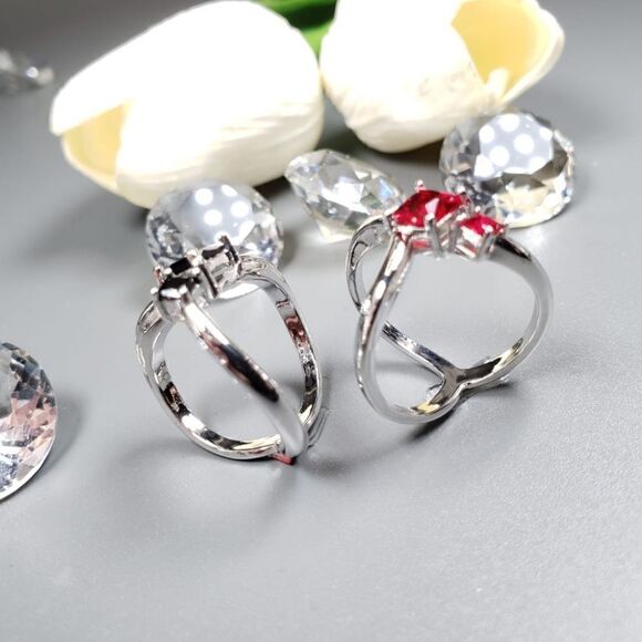 Brand New Black & Red Stone Silver Couple Rings #1 - Picture 7 of 7